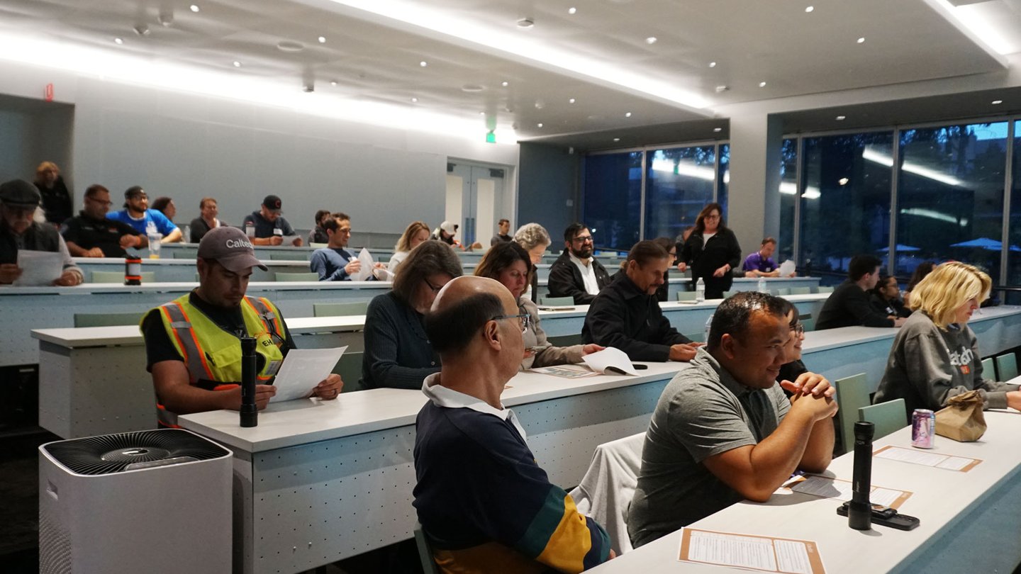 Participants gathered in the Chen Neuroscience Research Building for an orientation before the night walk.