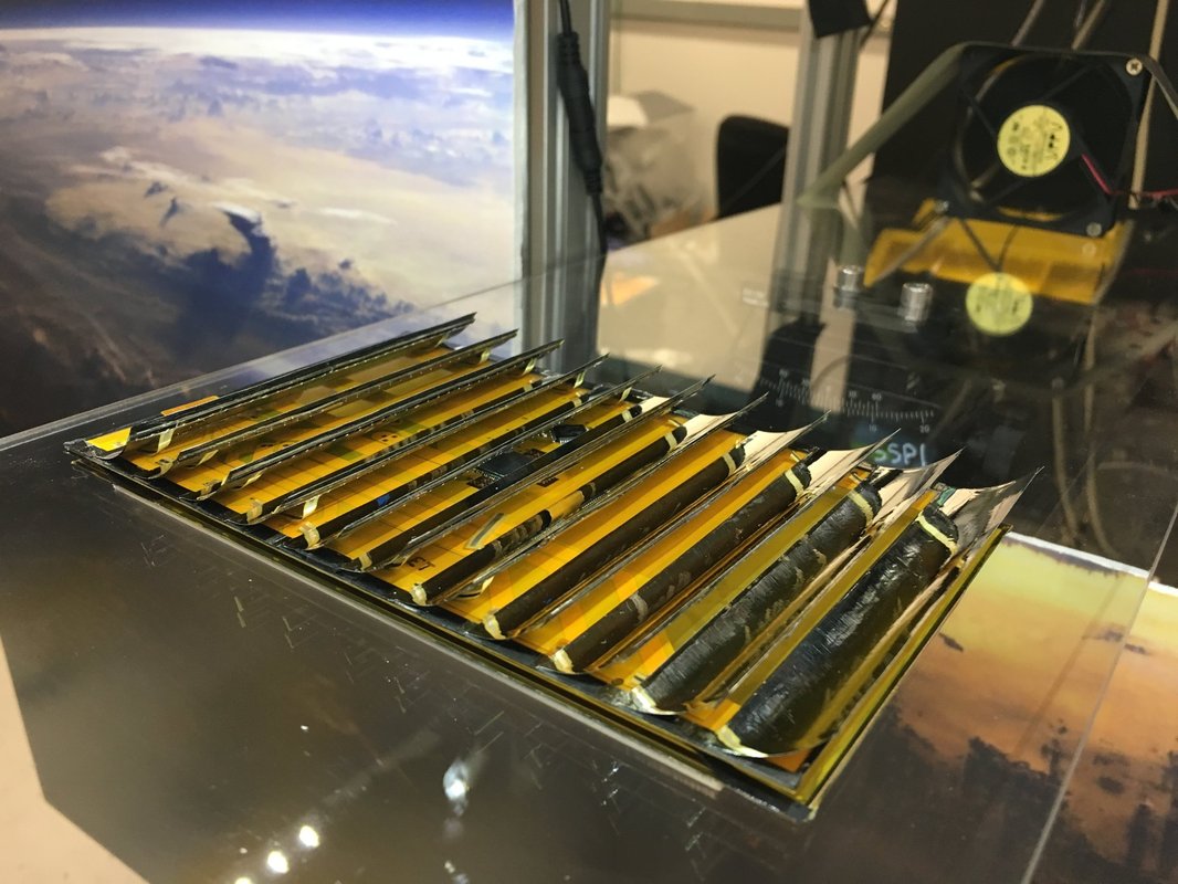 An array of small solar panels that are part of the Space Solar Power Project.