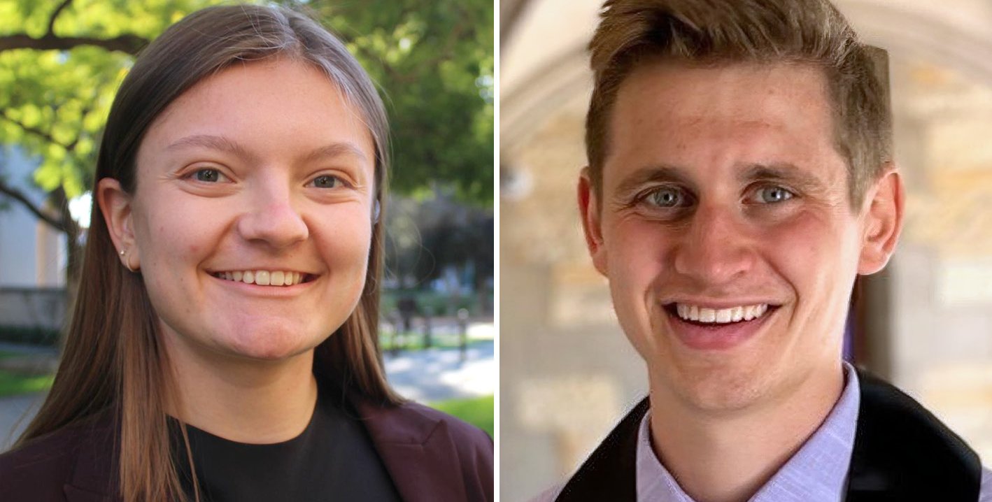 Faces of Virginia Canestraight and Andrew Laeuger, side by side