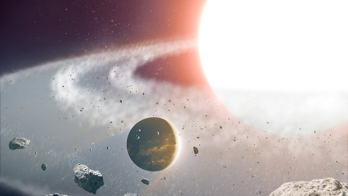 Artist's concept of a planet around a merged star.
